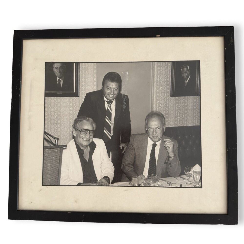 Vintage Framed Black White Photograph Men Restaurant Diner 1970s 1980s Hollywood